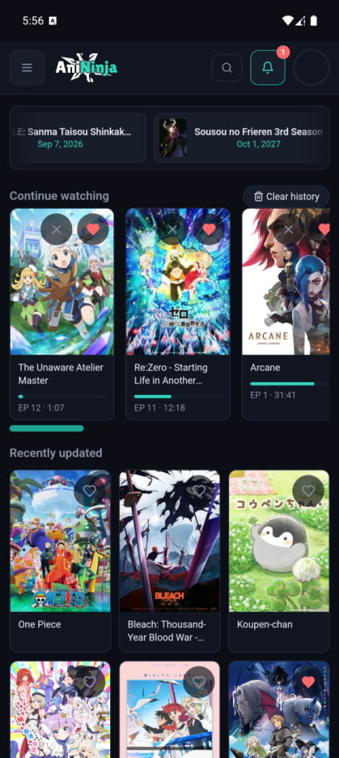 AniNinja Android app home screen